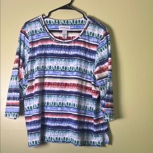 Alfred Dunner Multicolor Striped Long Sleeve Top